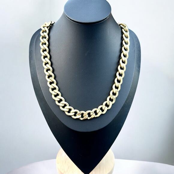 Chunky Gold Tone Cuban Curb Chain Thick 80s 90s Mob Wife Necklace Vintage 23” - Picture 2 of 5